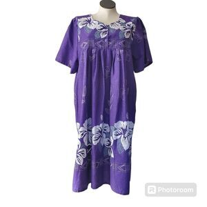 Ladies vintage 90s purple hibiscus dress xl
